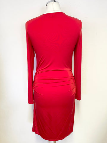 & OTHER STORIES RED SILKY STRETCH JERSEY LONG SLEEVED BODYCON DRESS SIZE 36 UK 8