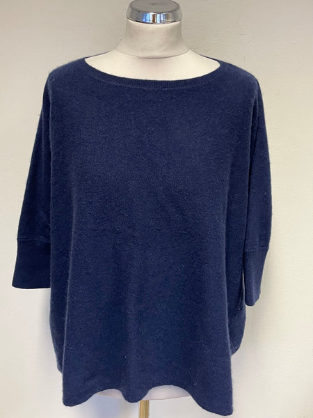 GARNET HILL NAVY BLUE 100% CASHMERE OVERSIZE BATWING SLEEVE JUMPER SIZE S
