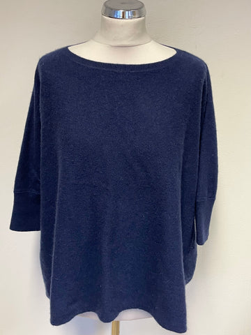 GARNET HILL NAVY BLUE 100% CASHMERE OVERSIZE BATWING SLEEVE JUMPER SIZE S