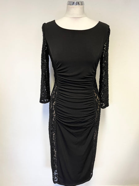 PHASE EIGHT BLACK JERSEY LACE PANELLED SPECIAL OCCASION PENCIL DRESS SIZE 12