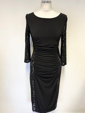 PHASE EIGHT BLACK JERSEY LACE PANELLED SPECIAL OCCASION PENCIL DRESS SIZE 12