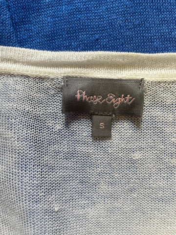 PHASE EIGHT WHITE & BLUE DIPPED HEMLINE LINEN BLEND FINE KNIT JUMPER SIZE S