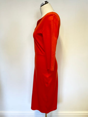 JAEGER RED STRETCH JERSEY 3/4 SLEEVE PENCIL DRESS SIZE S