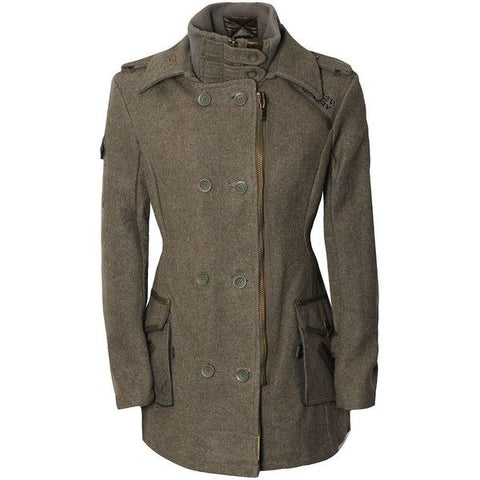 SUPERDRY ARMY GREEN WOOL BLEND REGIMENT COAT SIZE XS