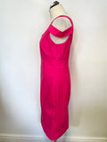 KAREN MILLEN HOT PINK COLD SHOULDER STRAP PENCIL DRESS SIZE 14