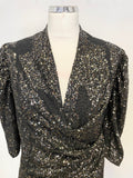 BRAND NEW ZARA BLACK WITH SILVER & GOLD SEQUINS HALF SLEEVE PENCIL DRESS SIZE L