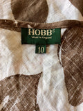 HOBBS WHITE,BROWN & PINK LONG LINEN FLORAL PRINT DRESS SIZE 10
