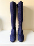 LK BENNETT BAMBRA DENIM BLUE SUEDE ELASTICATED PANEL KNEE LENGTH BOOTS SIZE 5/38