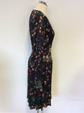 GHOST BLACK FLORAL PRINT LONG SLEEVE DRESS SIZE L