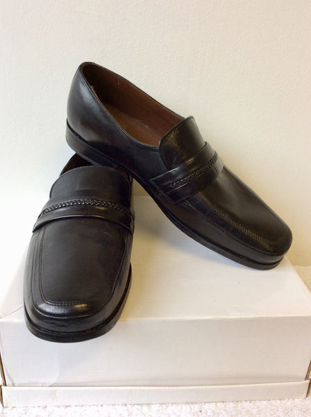 BRAND NEW MARKS & SPENCER COLLEZIONE BLACK LEATHER SLIP ON SHOES SIZE 9.5/43.5 EXTRA WIDE FIT