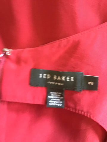 TED BAKER RED SILK SCOOP NECK PLEATED DRAPE SLEEVELESS TUNIC TOP SIZE 2 UK 10/12