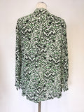 FRENCH CONNECTION BLACK,WHITE & GREEN PRINT ZIP UP LONG SLEEVE BLOUSE/ TOP SIZE 12