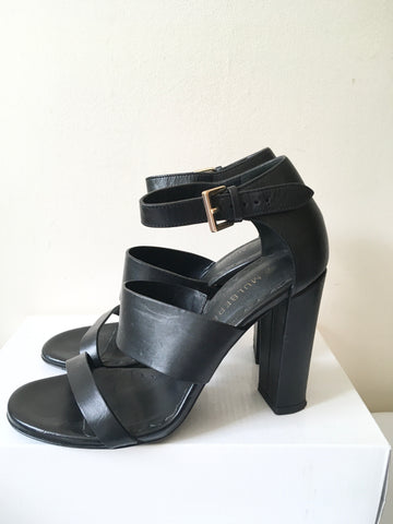 MULBERRY BLACK LEATHER HIGH CHUNKY HEEL SANDALS SIZE 5/38
