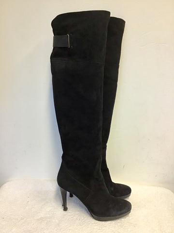 PIED A TERRE BLACK SUEDE OVER KNEE LENGTH HEELED BOOTS SIZE 7/40