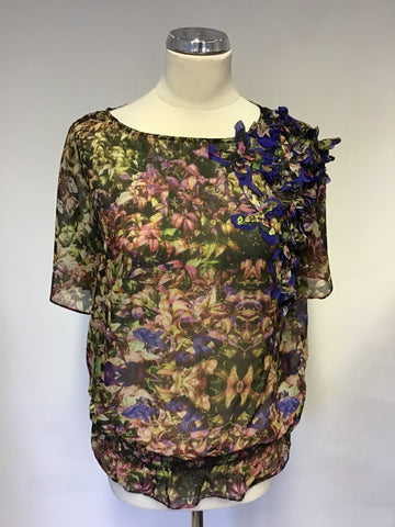 TED BAKER FLORAL PRINT SCOOP NECK SHORT SLEEVE TOP SIZE 4 UK 14