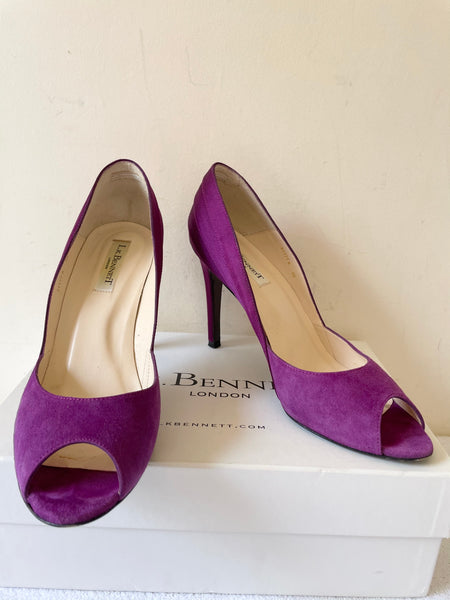 LK BENNETT SUITE BERRY SUEDE & SATIN PEEP TOE SPECIAL OCCASION HEELS SIZE 7/40