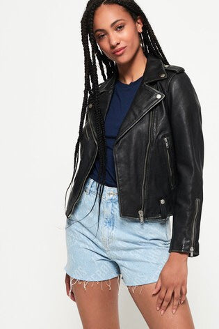 BRAND NEW RYLEE BLACK LEATHER ZIP UP BIKER JACKET SIZE 10