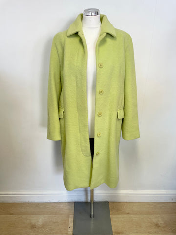 WHISTLES LIME GREEN WOOL KNEE LENGTH COAT SIZE 10