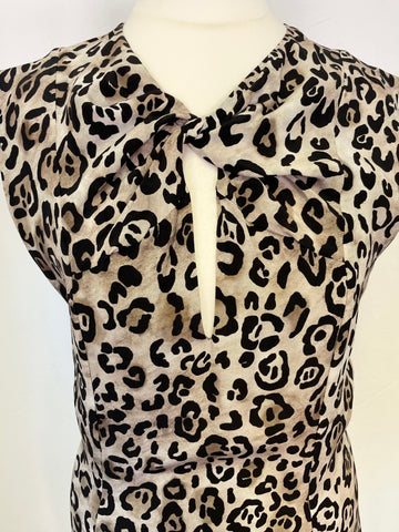 RAEY LEOPARD PRINT SILK SLEEVELESS MIDI DRESS SIZE 8