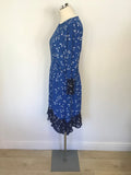WHISTLES BLUE SPOT & WHITE FLOWER PRINT 3/4 SLEEVE DRESS SIZE 14