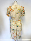 WHISTLES CREAM FLORAL PRINT SILK SHORT SLEEVE OCCASION DRESS SIZE 10