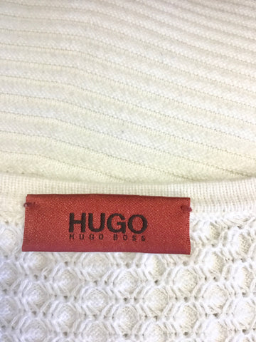 HUGO BOSS WHITE COTTON BLEND LONG SLEEVE JUMPER SIZE S