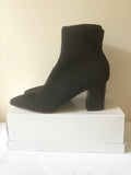 FAITH BLACK STRETCH SOCK BLOCK HEEL ANKLE BOOTS SIZE 6/39
