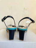 BRAND NEW BODEN NAVY BLUE & TURQUOISE PATENT LEATHER SLINGBACK HEELS SIZE 4.5/37.5