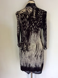 KAREN MILLEN BLACK & BEIGE PRINT DRAPED STRETCH DRESS SIZE 12