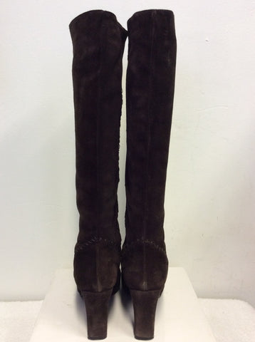 DOLCIS DARK BROWN SUEDE KNEE LENGTH HEELED BOOTS SIZE 6/39
