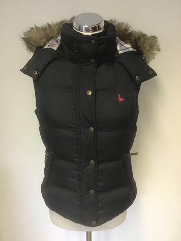 JACK WILLS DARK BLUE DUCK DOWN & FEATHER FILLED HOODED GILET/ BODY WARMER SIZE 10