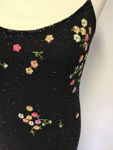 Serenade Black Beaded & Floral Embroidered Evening Dress Size 12
