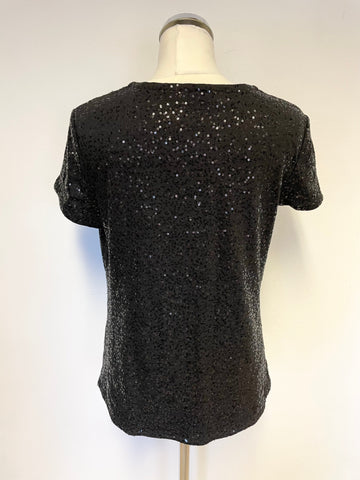 THE WHITE COMPANY BLACK SEQUINNED SHORT SLEEVE TOP SIZE 14