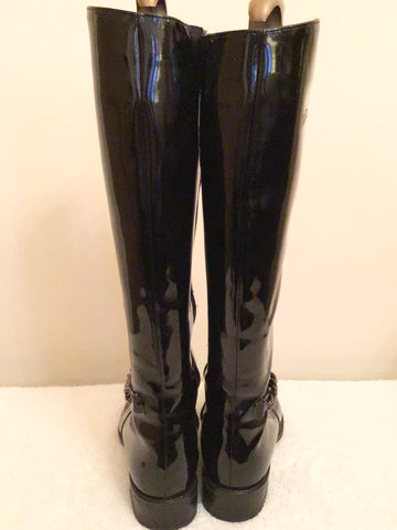 FINNISH DESIGNER PERTTI PALMROTH BLACK PATENT KNEE LENGTH BOOTS SIZE 5/38