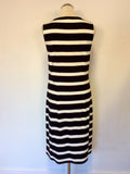 JAEGER BLACK & WHITE STRIPE SLEEVELESS STRETCH PENCIL DRESS SIZE 12