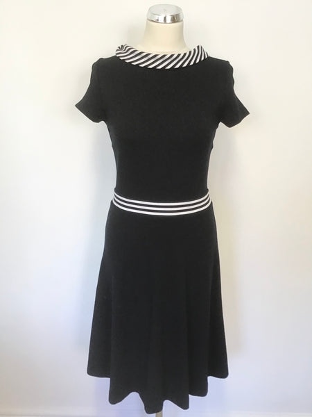 HOBBS BLACK & wHITE STRIPE TRIM SHORT SLEEVE DRESS SIZE 10