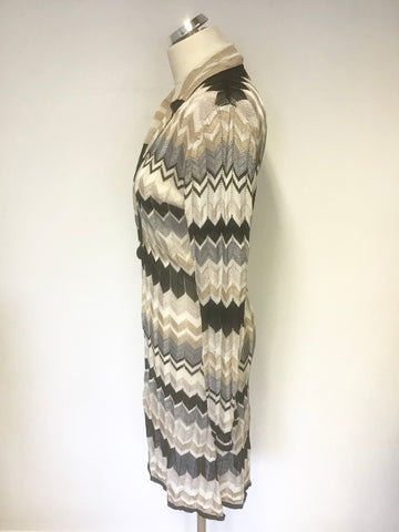 MONSOON METALLIC ZIG ZAG DESIGN FINE KNIT LONG CARDIGAN SIZE 14