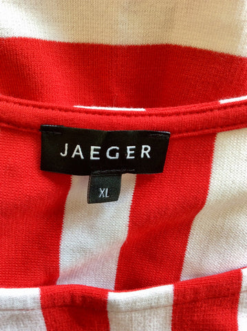 JAEGER RED & WHITE STRIPE SLEEVELESS STRETCH JERSEY DRESS SIZE XL