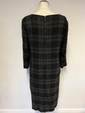 PHASE EIGHT BLACK & GREY STRIPE RUCHED SIDE 3/4 SLEEVE PENCIL DRESS SIZE 18
