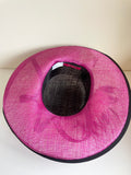 JACQUES VERT DARK PINK,BLACK & CREAM FLOWER, FEATHER & COIL TRIM FORMAL HAT