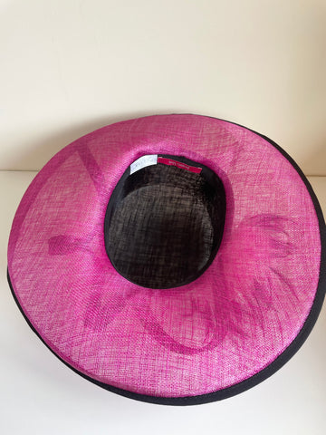 JACQUES VERT DARK PINK,BLACK & CREAM FLOWER, FEATHER & COIL TRIM FORMAL HAT