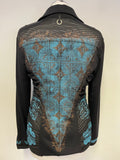 SAVE THE QUEEN BLACK & TURQUOISE PRINT DESIGN JACKET SIZE XL