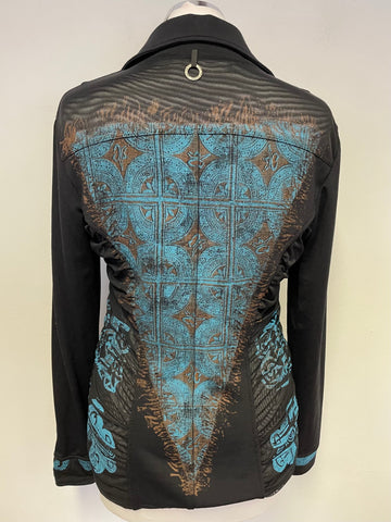 SAVE THE QUEEN BLACK & TURQUOISE PRINT DESIGN JACKET SIZE XL
