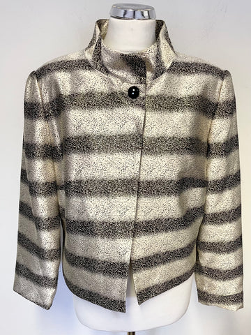 GINA BACCONI BLACK & SILVER WITH METALLIC THREAD STRIPE SPECIAL OCCASION & EVENING JACKET SIZE 16
