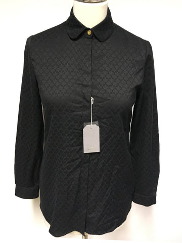 BRAND NEW MULBERRY BLACK COTTON & SILK PRINT BLOUSE SIZE 8
