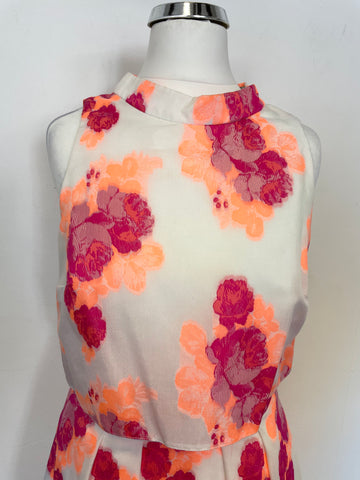 COAST PINK & NEON ORANGE FLORAL PRINT FIT & FLARE SPECIAL OCCASION DRESS SIZE 8
