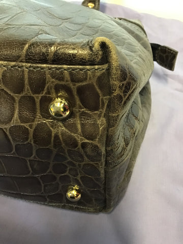 MODALU PIPPA CHOCOLATE BROWN CROC LEATHER TOTE BAG