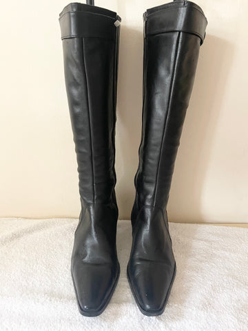 DUO BLACK LEATHER BLOCK HEEL BOOTS SIZE 4/37
