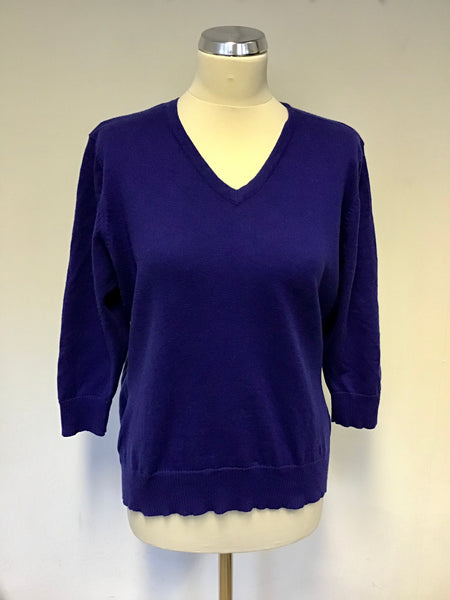 JAEGER BLUE V NECK WOOL BLEND JUMPER SIZE 14