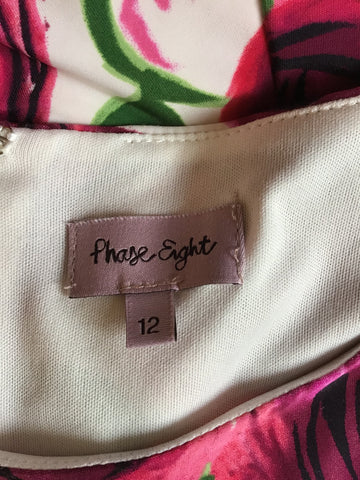PHASE EIGHT PINK,GREEN & WHITE FLORAL PRINT DRESS SIZE 12